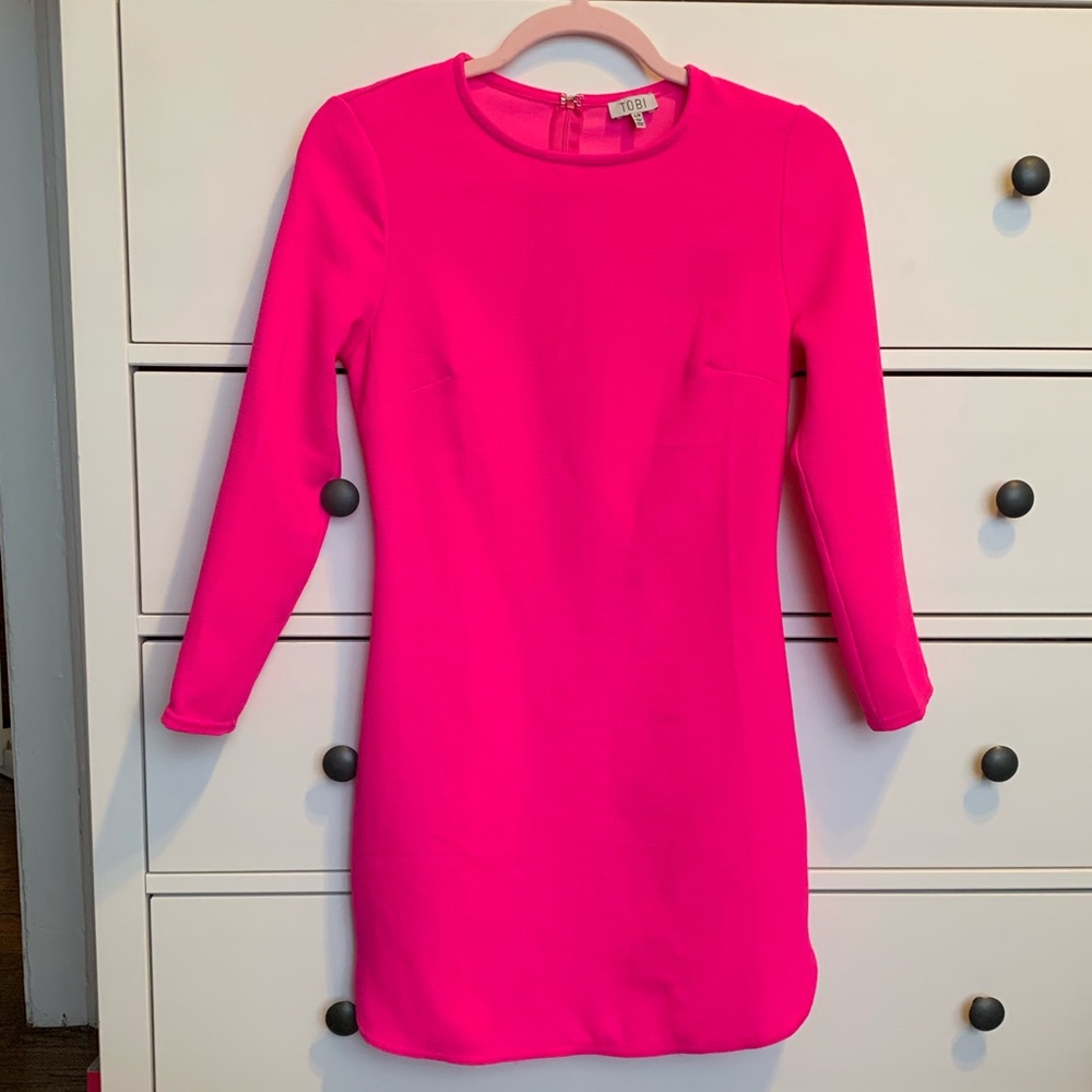 Tobi Hot Pink Long Sleeve Mini Sheath Dress